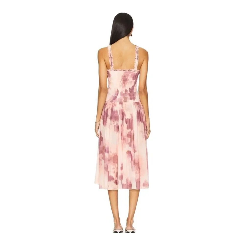 Free People Tessa Smocked Midi Dress Large Blush Pink Soft Combo Cottagecore NWT